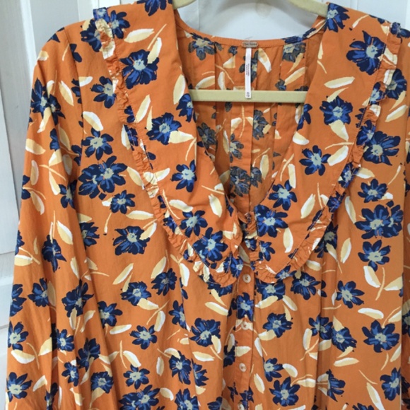 Free People Orange Floral Blouse ~Oversized - Picture 4 of 16